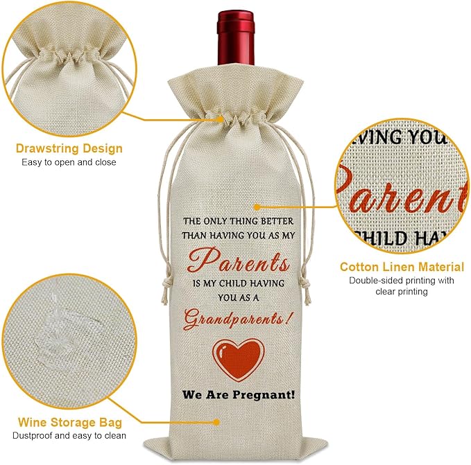 Sazuwu Pregnant Gift for Grandparents Wine Bag New Grandma and Grandpa Gifts Parents Promoted to Grandparents Wine Bottle Decoration Bag New Grandparents Gifts Wine Accessories Gifts for Wine Lovers