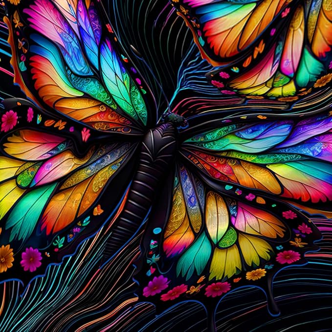 AILONEN Beautiful Butterfly Shower Curtain,Colorful Line Butterfly Bath Curtain for Bathroom for Boys,Girls,Boho Hippie Style Waterproof Fabric Shower Curtain Set with Hooks,60" W*72" H