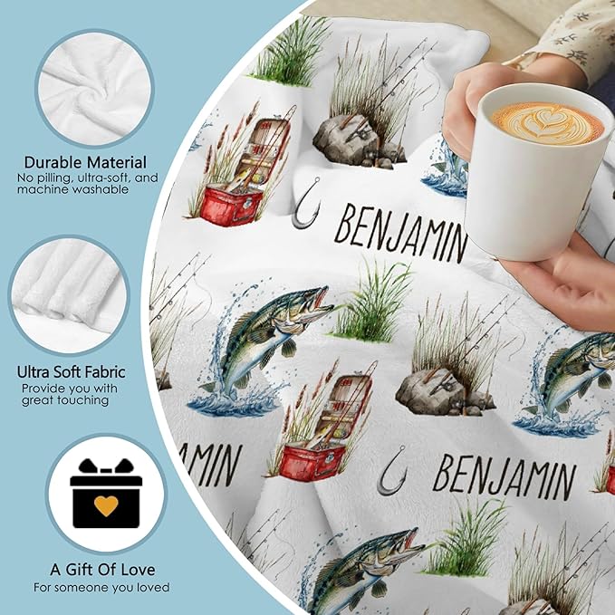 Custom Fishing Blankets and Throws,Fishing Gifts, Gifts for Fisherman,Custom Fish Blankets Fishing Gift for Man, Fish Hunter Gifts Throw Blanket, Fathers Day Fishing Gifts for Men,Teens Size-50"x60"