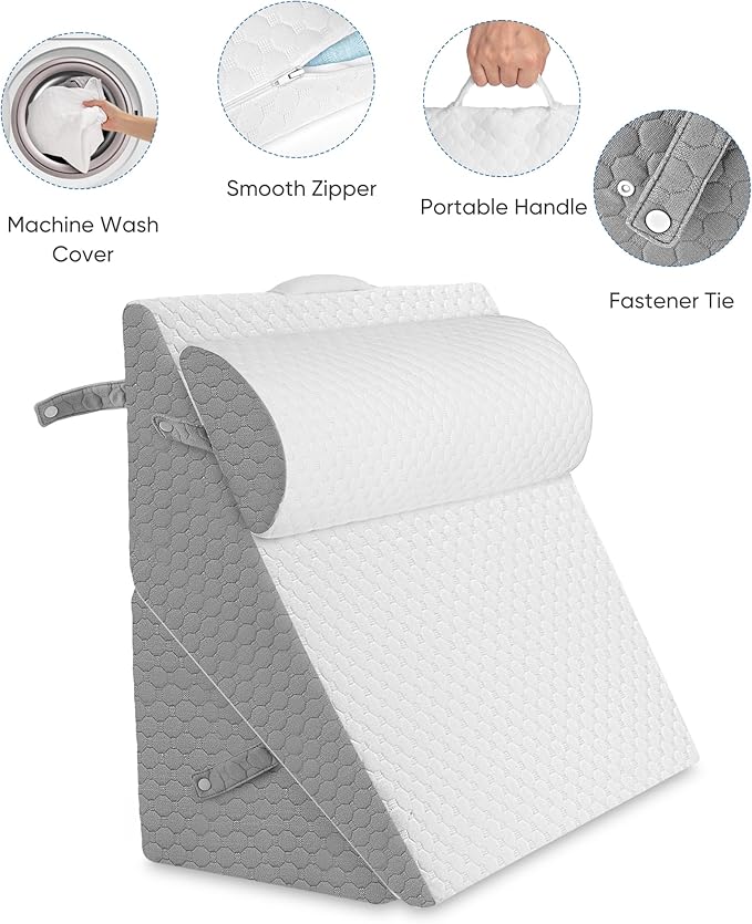 Forias Wedge Pillows Set for Sleeping Bed Wedge Pillow for After Surgery 9&12 Inch Adjustable Triangle Pillow Wedge with Premium Half-Moon Memory Foam Bolster Pillow for Acid Reflux Gerd Snoring