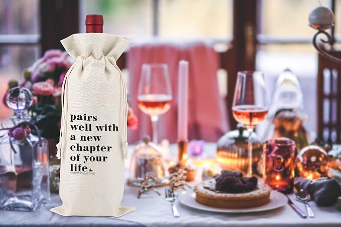 New Chapter, Fresh Start,Gift for Her, Gift for Him,Retirement Gift, Gifts for Co-worker,Gift for Promotion,New Job Gifts for Colleague,Coworker,Boss,Friends,Reusable Wine Bags With Drawstring,L13