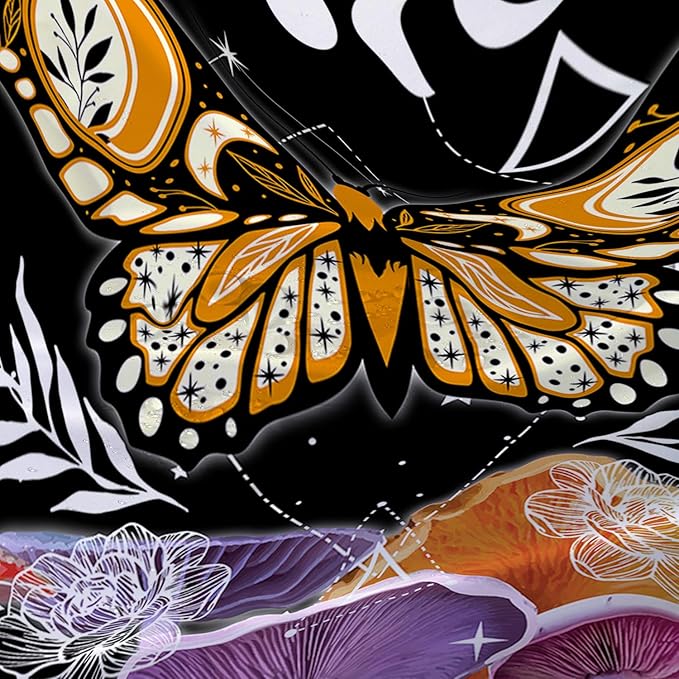 AILONEN Sun and Moon Shower Curtain,Death Moth Bath Curtain for Bathroom for Boys,Girls,Boho Hippie Style Shower Curtain,Colorful Mushroom Waterproof Fabric Shower Curtain Set with Hooks,48" W*72" H