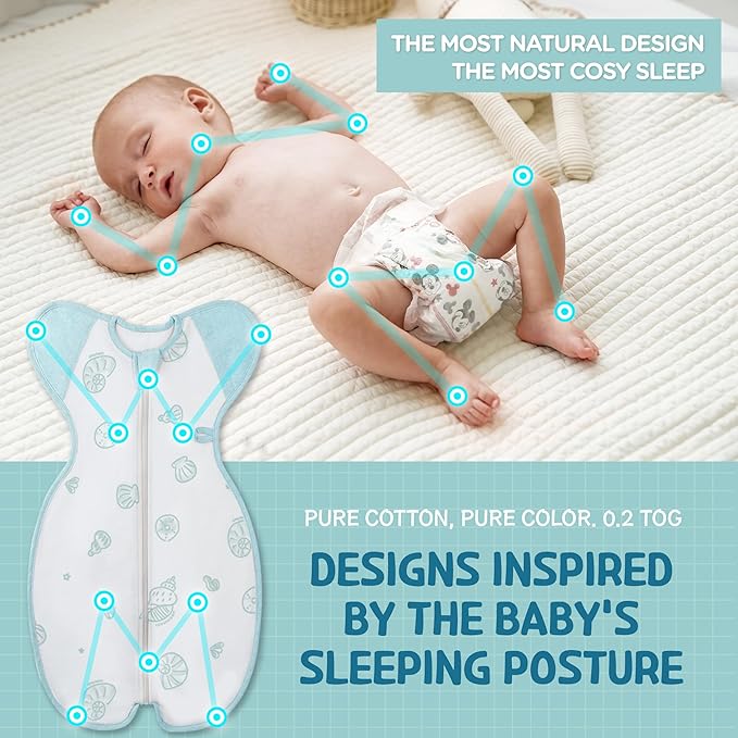 Swaddle, Organic 100% Air mesh, Aqua Shells, Large, 6-12 Months,19-26 lbs, Transition Baby Sleep Sack
