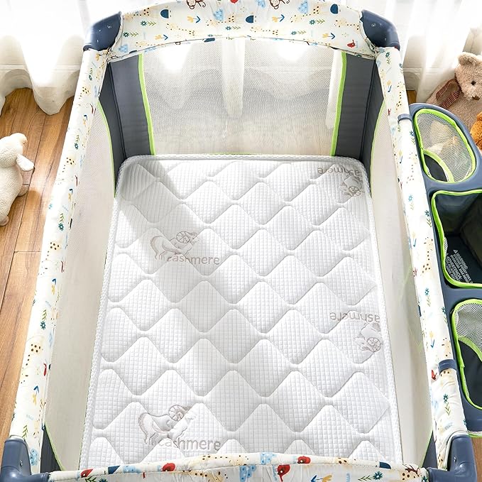 Pack and Play Mattress - 38" x 26"- Premium Knitted Fabric Playpen Mattresses, Safety Reinforced Play Yard Mattress - Fits for Graco & Baby Trend & Pamo Babe Playard, Firm Support and Comfort Foam