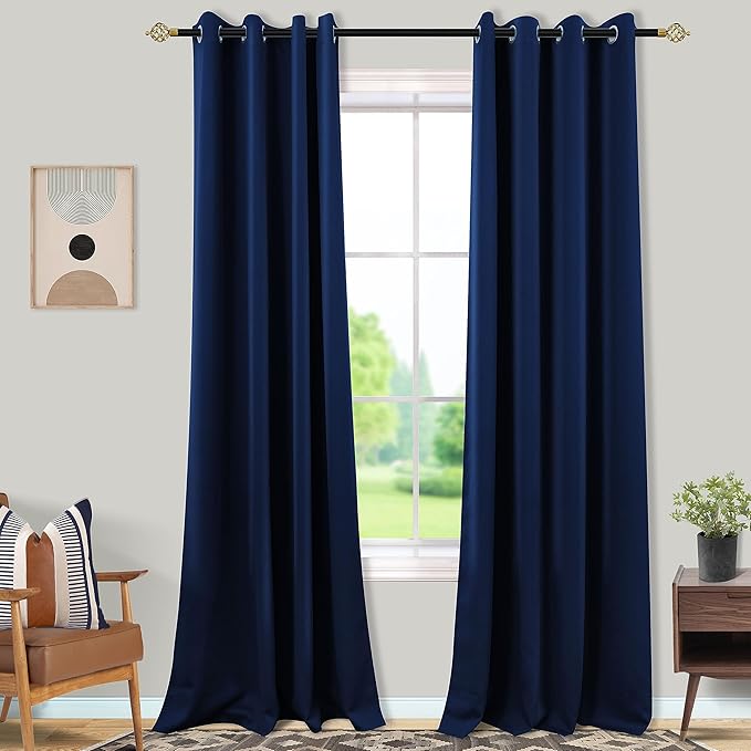 Mrs.Naturall Navy Blue Blackout Curtains 96 Inches Long,Room Darkening Black Out Grommet Midnight Dark Blue Curtains for Bedroom Living Room 96 Inch Length 2 Panels Set