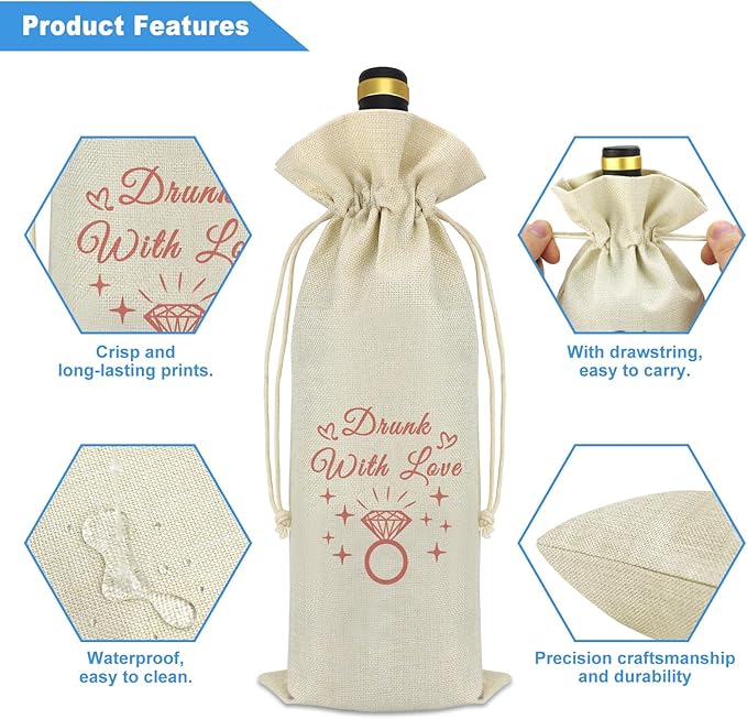 Engagement Gifts for Couples Wine Bag Wedding Gifts for Her Him Bridal Shower Gifts Anniversary Bachelorette Gift for Husband Wife Mr and Mrs Gifts Reusable Wine Bottle Gift Bag with Drawstrings