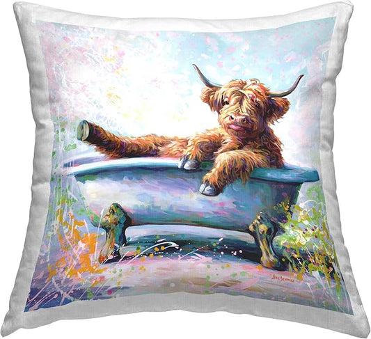 Stupell Industries Splashing Baby Cow Indoor Printed Throw Pillow, 18 x 18, Blue