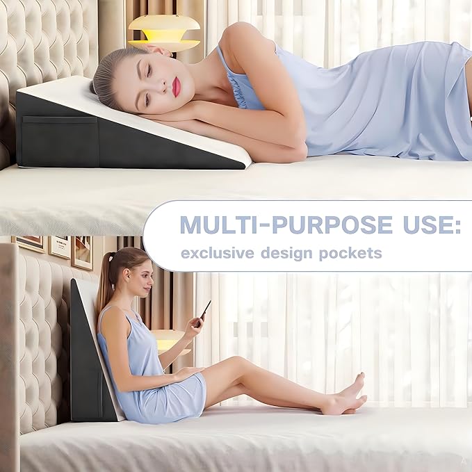 Bed Wedge Pillow for Sleeping, 7.5" Triangle Pillow Wedge for Post Surgery, Memory Foam Wedge Pillows for Seniors/Adults, Sleeping Wedge for Back Pain Relief, Heartburn, Acid Reflux