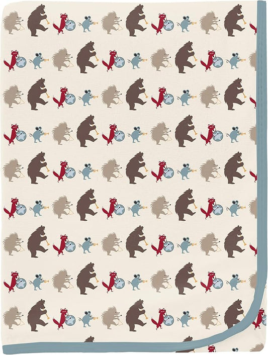 KicKee Print Swaddle Blankets, Silky Soft Baby Blanket, 40” x 29” (Natural Marching Band - One Size)