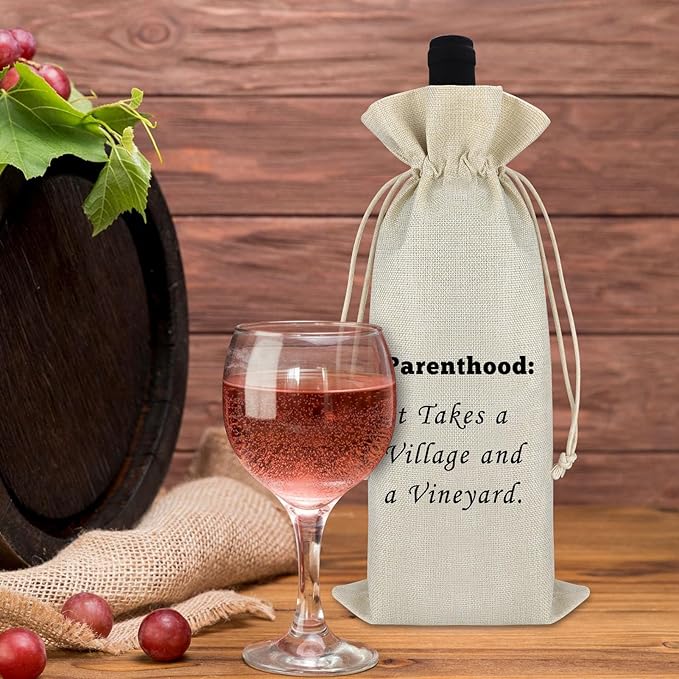 Pregnancy Announcement Gift Baby Reveal Wine Gift Bag New Baby Gift for Friends Birthday Appreciation Gift for Mom Father Cotton Burlap Wine Wrap Bag Mothers Day Fathers Day Gift for Parents