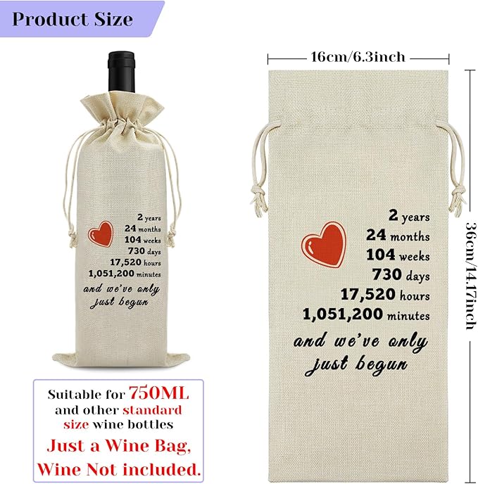 Second Anniversary Wedding Gifts for Him Her Two Years Anniversary Wine Bag for Husband Wife 2 Year Dating Anniversary for Men Women 2 Years of Marriage Gift Birthday Christmas Gift Wine Gift Bag