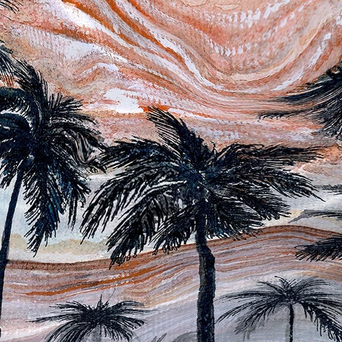 AILONEN Beach Shower Curtain,Retro Afterglow Bathroom Shower Curtain Sets for Girls Boys Teens Women, 72" W*84" H Sunset Coconut Tree Theme Bathroom Decors