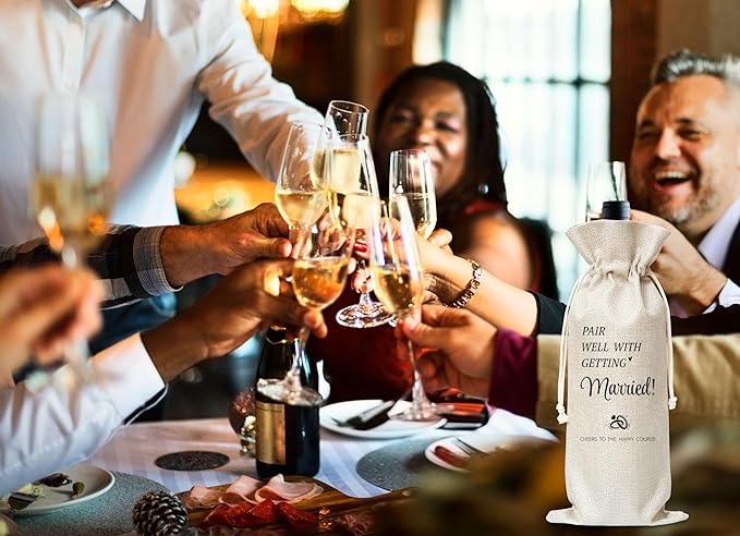 Wedding Wine Gifts Bag, Gifts For Wedding Engagement Marriage Bride Shower Reusable Wine Bag With Card, Champagne Gifts Bag, Gifts For Newly Engaged Couples Bride Groom Women Men Friends-24