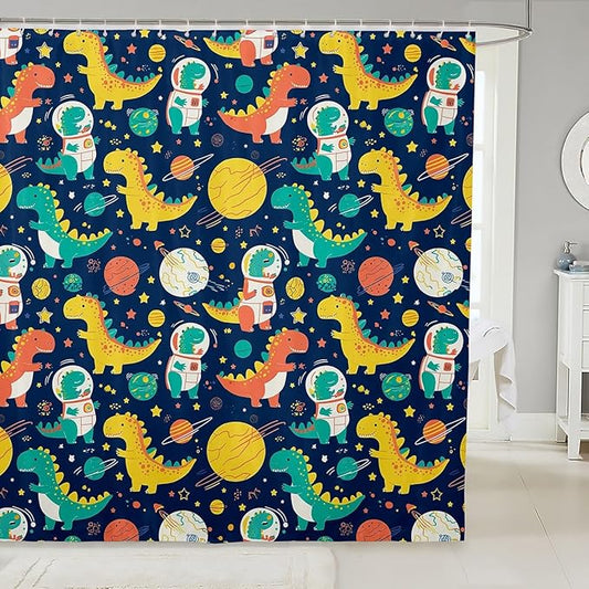 Feelyou Dinosaur Bath Curtain Cute Dinosaur Shower Curtain Kids Toddler Animal Dinosaur Bathroom Shower Curtain Set Kids Dinosaur Kids Bathroom Accessories 72"x72"