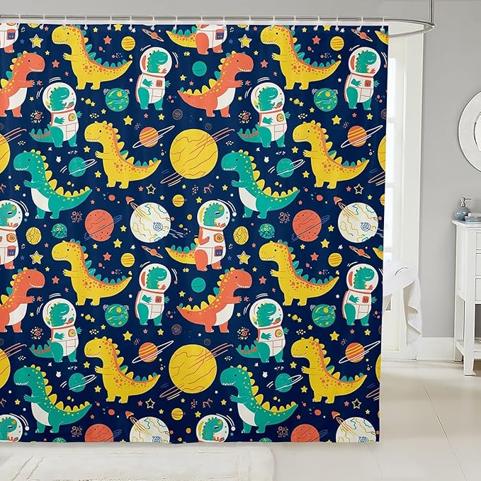 Feelyou Dinosaur Bath Curtain Cute Dinosaur Shower Curtain Kids Toddler Animal Dinosaur Bathroom Shower Curtain Set Kids Dinosaur Kids Bathroom Accessories 72"x84"