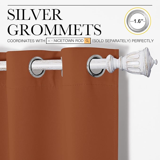 NICETOWN Halloween Burnt Orange Blackout Curtains for Sliding Door - 55 by 90, 2 Pieces, Blocking Out Sunlight Window Treatment Modern Design Grommet Curtain Panels for Dining Room