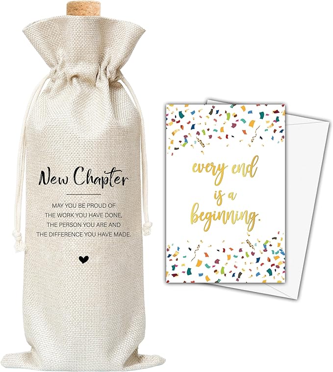 Dskly New Beginning Gifts Wine Bag & Card, Divorce Wine Bag Gifts For Divorced Women Men, New Job Wine Bag Gifts For Coworker, Pairs Well With a New Chapter Wine Bag For Divorce Retirement Party -47