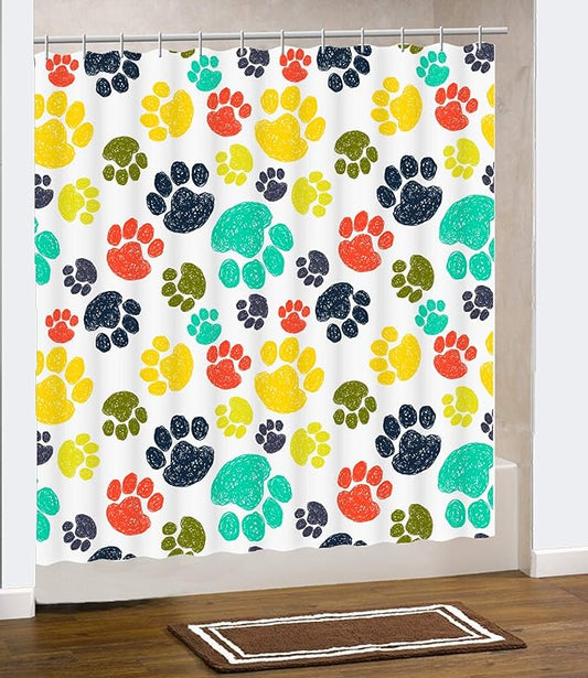 Paw Print Shower Curtain. Colorful Animal Lovers Theme will add an Element of Fun to your Master, Guest, Children's, Boys, Girls Bathroom.