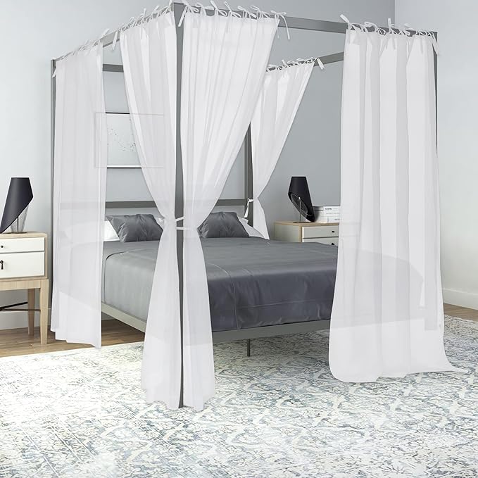 KGORGE Canopy Bed Sheer Curtains for Queen/King/Twin/Full Size, 8 Panels for Girls Boys Adults Bed, Home Bedroom Decor (White, 45 inch width X 96 inch length)
