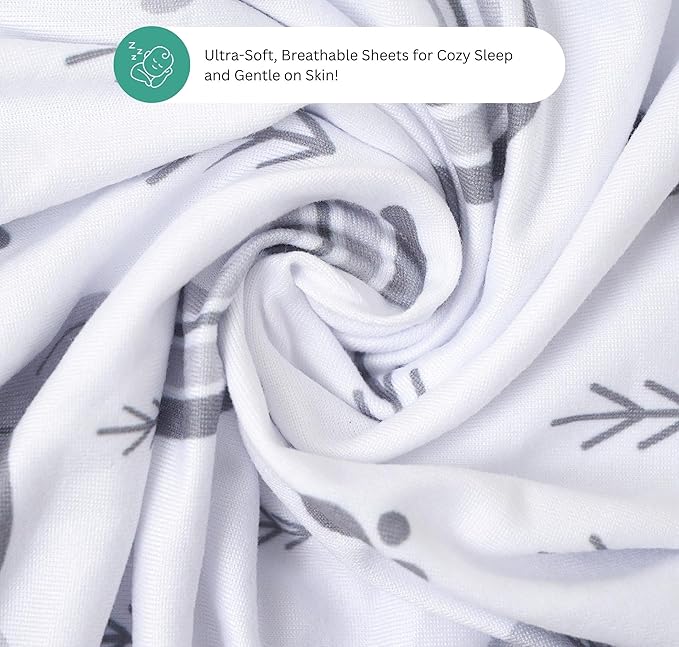 TansyPanda Bassinet Sheets for Cloud Baby, Yacul, Dream On Me Traveler, Skylar, BabyBond, Simmons, 3 Pack, 33x20 in, Ultra Soft, Breathable Snug Fit, Unisex Boys Girls, Gray White (Woodland Rainbow)