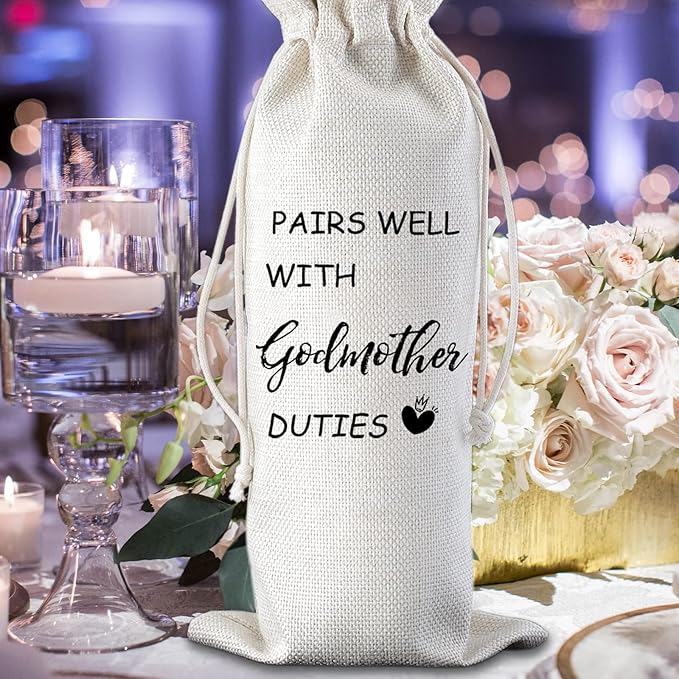 Pairs Well with Godmother Duties Godmother Wine Bag Mother Day Gift Godmother Gift Baptism Gift Wine Bags Godmother Proposal Gifts Christening Gift for Godmother