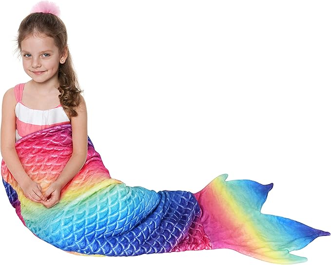 Catalonia Kids Mermaid Tail Blanket, Cozy Mermaid Sleeping Bag for 3-14 yrs Girls, Fish Scale Pattern, Birthday Gift for Daughter