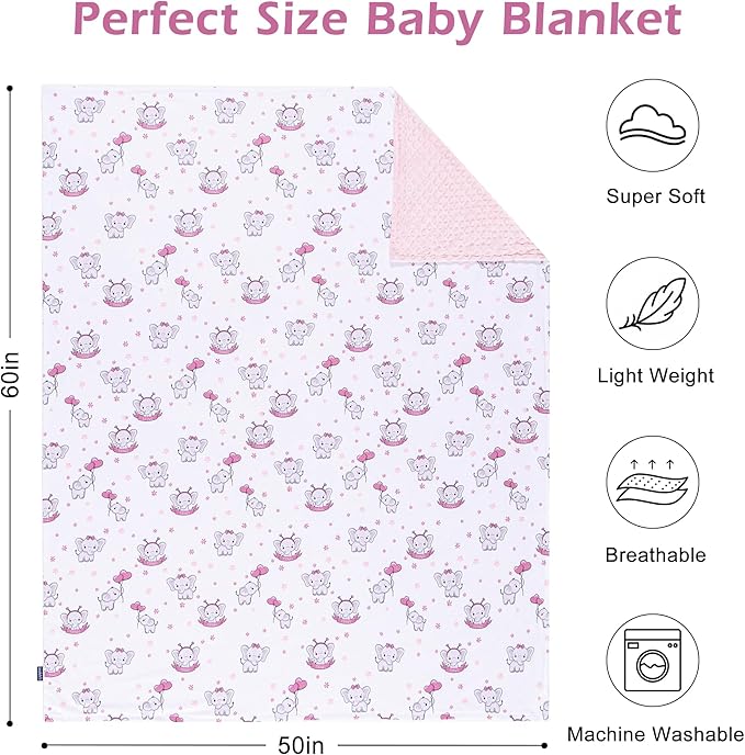 Baby Blanket for Boys Girls Super Soft Blanket,Fluffy Warm Lightweight Baby Receiving Blankets,Double Layer with Dotted Backing for Toddler Nursery (Elephant, 50 * 60inch)