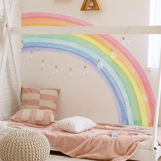 Waterproof Removable Vinyl Huge Rainbow Wall Decal Sticker for Nursery Kidsroom School Classroom Livingroom Bedroom Bathroom Decorations Art Kids Graduation Boho Cute Decals