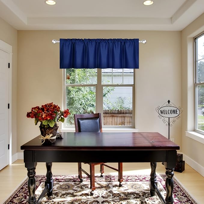 Navy Valance for Windows 72x18 Inch Solid Thermal Insulated Blackout Rod Pocket Kitchen Short Curtain Toppers Valance for Bathroom Living Room 1 Panel