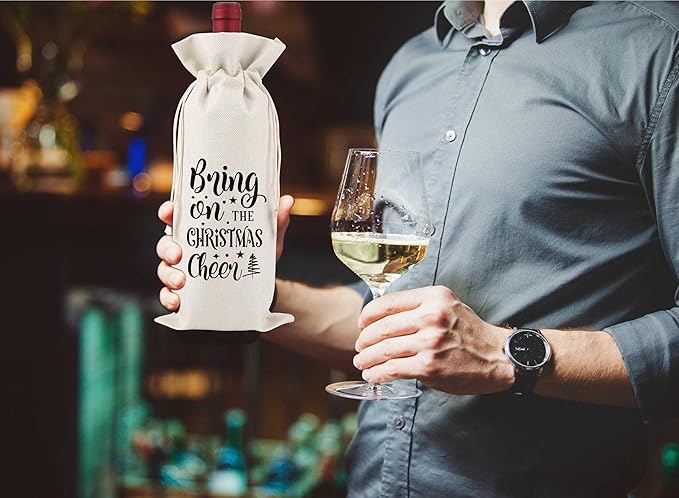 Bring on The Christmas Cheer,Christmas Party Wine Bag Gifts,Party Favor Bag,Wine Bag Gift for Friends,Sisters,Besties,Colleagues,Family,Daughters,Sons,Reusable Wine Bag With Drawstring,L46