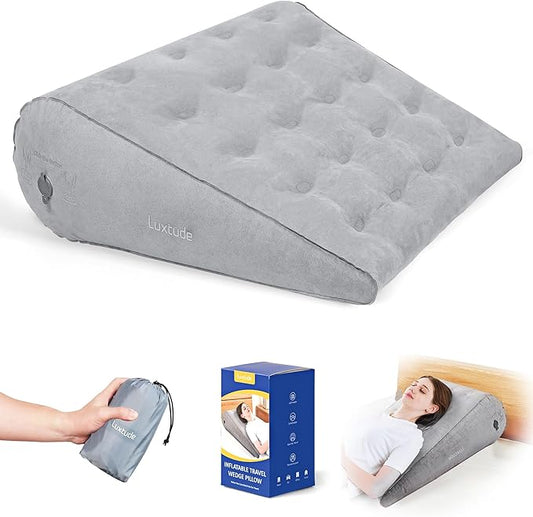 Luxtude Inflatable Wedge Pillow for Sleep Apnea, Travel Wedge Pillow for Back Pain Relief, Knee Leg Elevation Pillow, Inflatable Bed Wedge Pillow for Sleeping, Back Support Pillow for Sitting Up