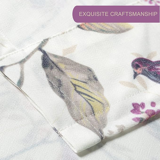 Leeva Valances for Kitchen Windows, Birds Print Vintage Pattern Rod Pocket Window Treatment for Door Head Living Room, 52 x 12, Purple, One Panel