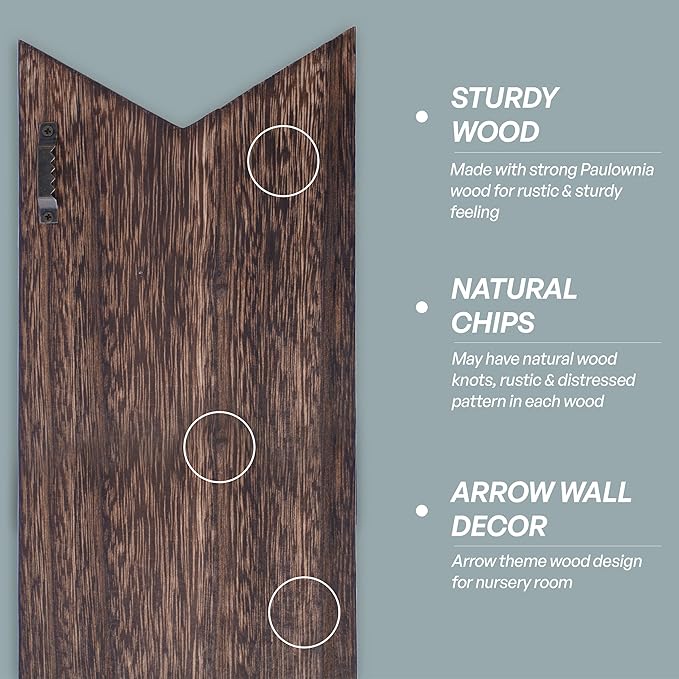 Nursery Wall Decor - 2 Pcs Little Man Cave Sign, Baby Boy Woodland Nursery Decor for Kids Toddler Bedroom Playroom Sign Decoration, Wooden Arrow Wall Art Brown (14 inch)