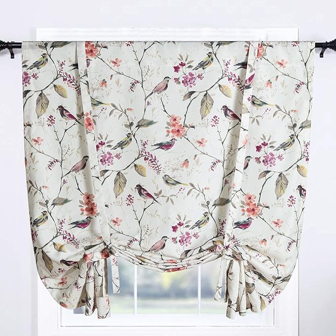 Leeva Birds Printed Tie Up Shades Curtains for Bathroom, Rod Pocket Adjustable Shade Curtain and Drapes for Living Room Bedroom, 42x63 in, One Panel, Purple