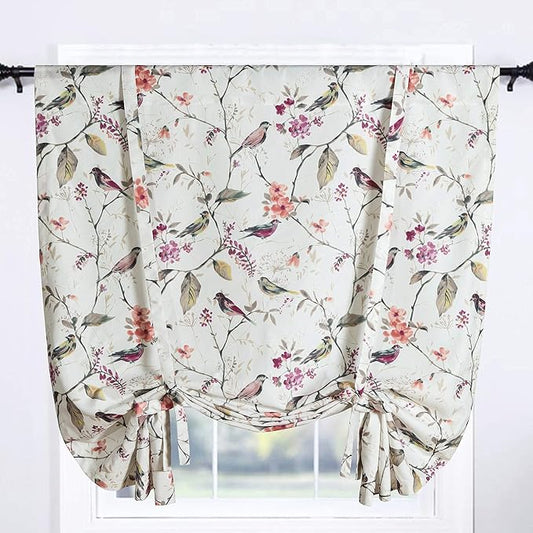 Leeva Birds Printed Tie Up Shades Curtains for Bathroom, Rod Pocket Adjustable Shade Curtain and Drapes for Living Room Bedroom, 42x63 in, One Panel, Purple