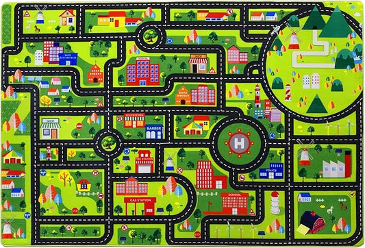 Kids Playmat Car Rug, Educational Car Rugs City Life Road Traffic Play Mat for Bedroom Play Room Game Area Non Slip Kids Foam Rug Playtime Activity Mat for Toddler Baby Boys and Girls 8 x 10