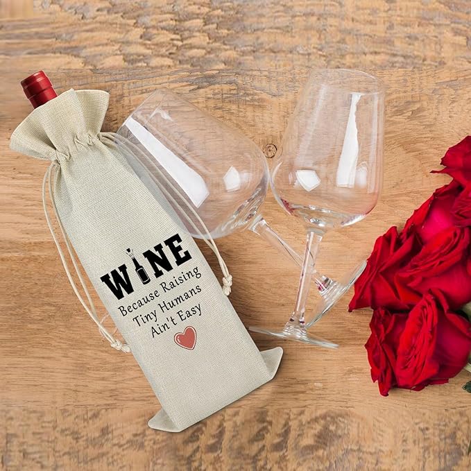 Thank You Gift for Mother Women Wine Bag Wine Gift Bag Mother's Day Appreciation Gift for Mom To Be New Mommy Birthday Thanksgiving Christmas Gift for Her Godmother Mother in Law Burlap Wine Wrap Bag
