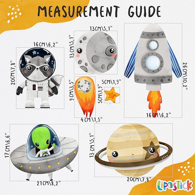 Large Solar System Wall Decals for Kids by Lipastick - 113 pcs Space Animal Wall Stickers Boys Room Playroom - Galaxy Wall Decor - Kids Vinyl Wall Decal Peel and Stick - Outer Space Decoration M Size