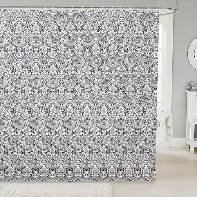 Feelyou Damask Pattern Shower Curtain 72"x72" Kids Vintage Floral Bathroom Shower Curtain Set for Boys Girls Teens Antique Victorian Baroque Bath Curtain Baroque Style Bathroom Accessories