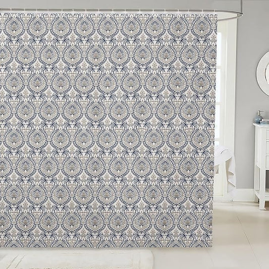 Feelyou Damask Pattern Shower Curtain 72"x78" Kids Vintage Floral Bathroom Shower Curtain Set for Boys Girls Teens Antique Victorian Baroque Bath Curtain Baroque Style Bathroom Accessories