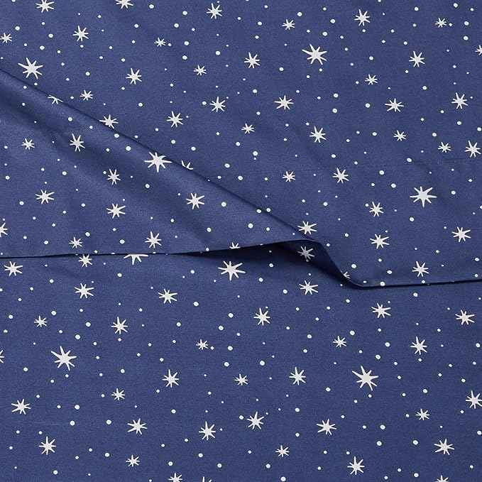 Amazon Basics Kid's Soft Easy-Wash Lightweight Microfiber 3-Piece Sheet Set, Toddler, Navy Galaxy