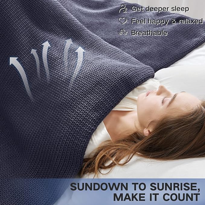 Knitted Weighted Blanket(Dark Grey 50"x75" 20lbs),Home Décor Cooling Throw Blanket for Hot Sleepers,Hand Made Chunky Knit Heavy Blanket for Adults Use on Full Size Bed