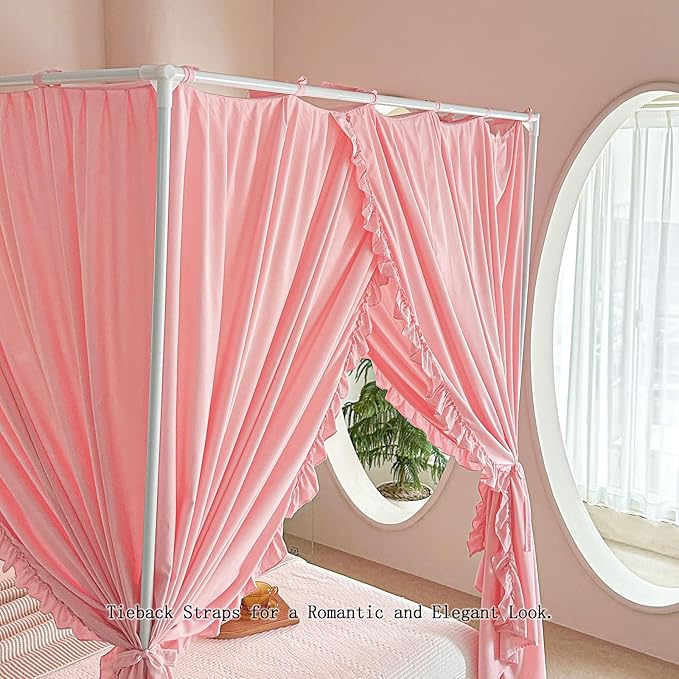 AIKASY Princess Canopy Bed Curtains with Top Ties - Windproof & Lightproof for Girls' Adult Bedroom Decor | Bed Canopy Drapes (Queen,Pink)