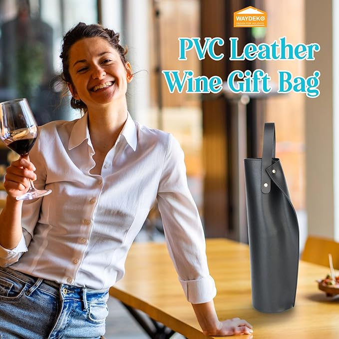 Wine Gift Bag, Reusable PVC Leather Wine Tote Carrier, Double Layered bag, Birthday Bridal Showers Holiday Gifts