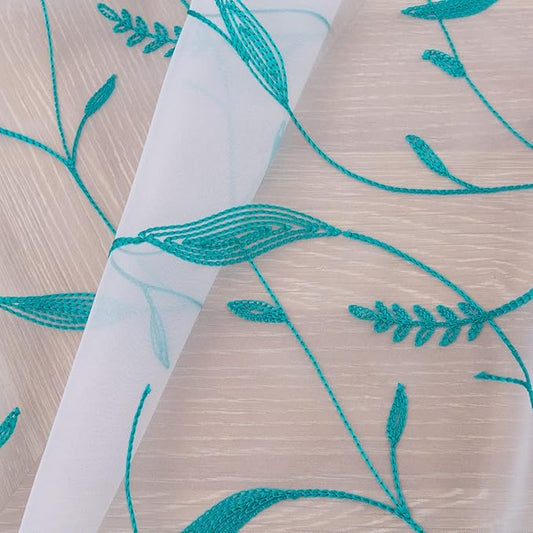 Windows Sheer Curtains Embroider Green Leaf 72 Inches Length 2 Panels Voile Light Filtering Sheer Curtains Panel Basic Rod Pocket for Bedroom Living Room Children Room