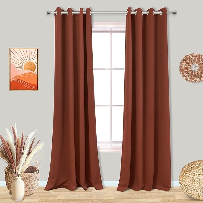 Mrs.Naturall 2 Panels Set 84 Inch Length Blackout Curtains for Bedroom,Terracotta Rust Colored Cabin Rustic Boho Curtains for Living Room 84 Inches Long,Brick