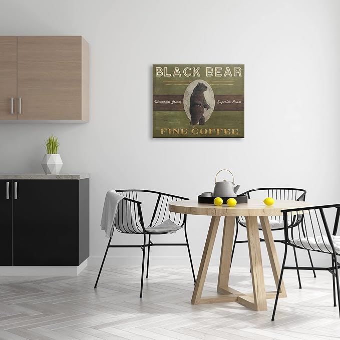 Stupell Industries Black Bear Fine Coffee Rustic Kitchen Mountain Animal, Designed by June Erica Vess Canvas Wall Art, 24 x 30, Green