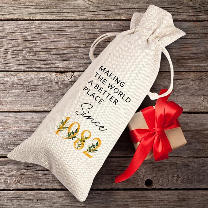 42 Birthday Gift | 42 Birthday Wine Bag Gift |Making The World A Better Place Since 1982 | 42 Birthday Gifts for Her Sister | 42 Years Old Gift Idea Wine Bag | Birthday Party Favors 11WB40