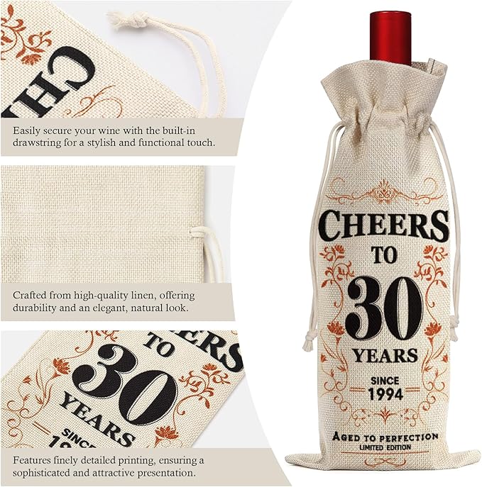 SpringWhisper 30th Birthday Gifts for Women Men Back in 1994 Birthday Gift 30 Years Old Gift Birthday Decoration Wine Bag Gift for Her Him Wine Gift Bag 30th Turning 30