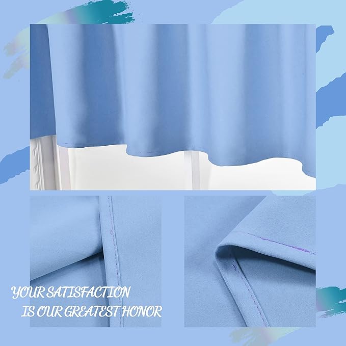 Sky Blue Extra Wide Valance for Windows 100x18 Inch Solid Thermal Insulated Blackout Rod Pocket Kitchen Short Curtain Toppers Extra Wide Valance for Bathroom Living Room, Light Baby Blue